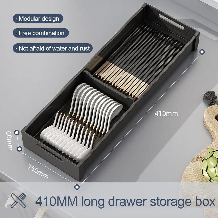 Adjustable Kitchen Dish Rack, Under Cabinet Drawer, Spoon, Chopsticks Storage Holder, Retractable Countertop, Sink Drying Shelf