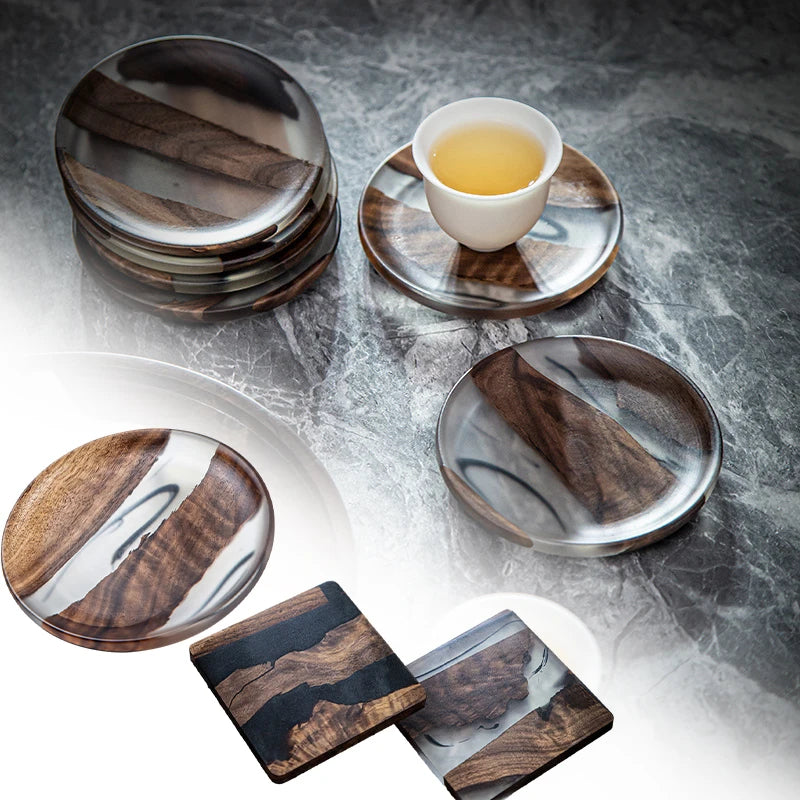 Modern Resin and Walnut Wood Coasters