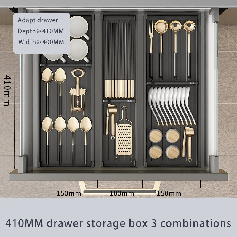 Adjustable Kitchen Dish Rack, Under Cabinet Drawer, Spoon, Chopsticks Storage Holder, Retractable Countertop, Sink Drying Shelf