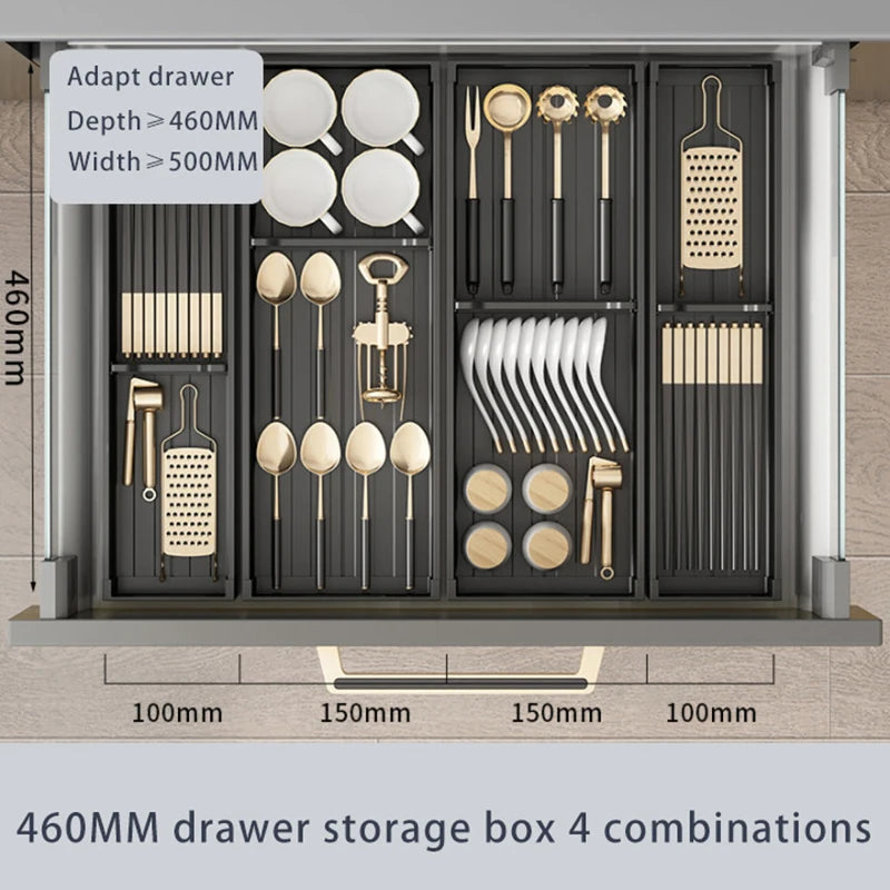 Adjustable Kitchen Dish Rack, Under Cabinet Drawer, Spoon, Chopsticks Storage Holder, Retractable Countertop, Sink Drying Shelf