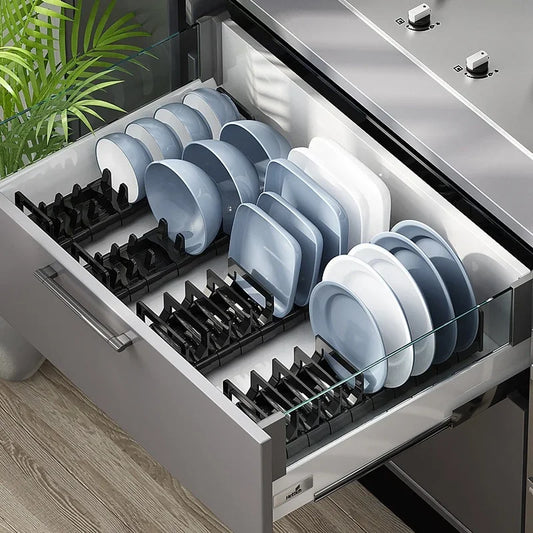 Kitchen Under Cabinet Bowl and Dish Rack Cabinet Drawer Storage Rack Plate Drying Rack Tableware Bowl Dish Partition Adjustable