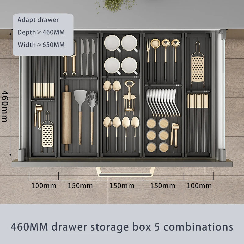 Adjustable Kitchen Dish Rack, Under Cabinet Drawer, Spoon, Chopsticks Storage Holder, Retractable Countertop, Sink Drying Shelf