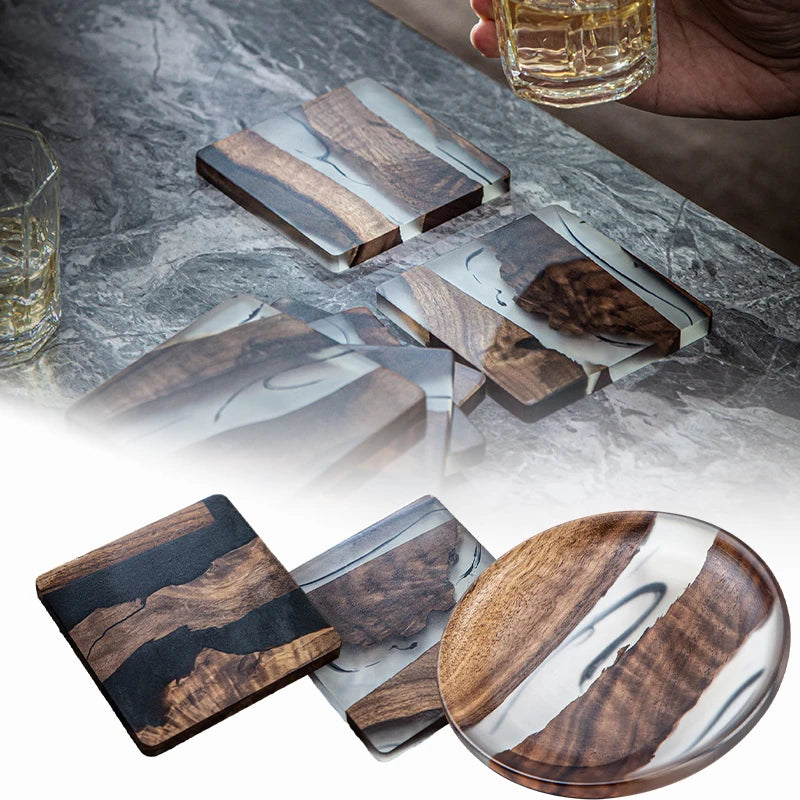 Modern Resin and Walnut Wood Coasters