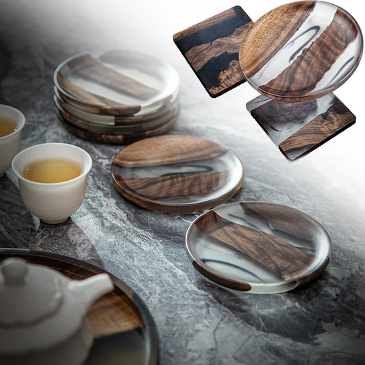 Modern Resin and Walnut Wood Coasters