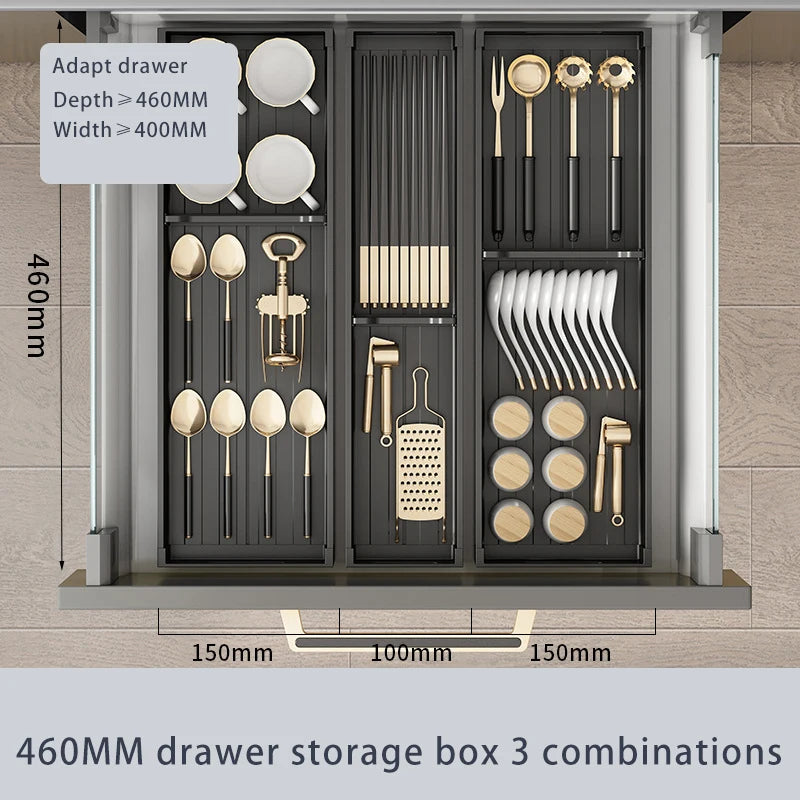 Adjustable Kitchen Dish Rack, Under Cabinet Drawer, Spoon, Chopsticks Storage Holder, Retractable Countertop, Sink Drying Shelf