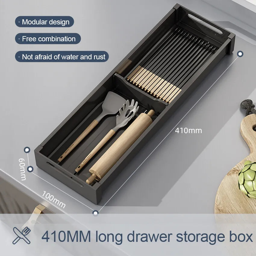 Adjustable Kitchen Dish Rack, Under Cabinet Drawer, Spoon, Chopsticks Storage Holder, Retractable Countertop, Sink Drying Shelf