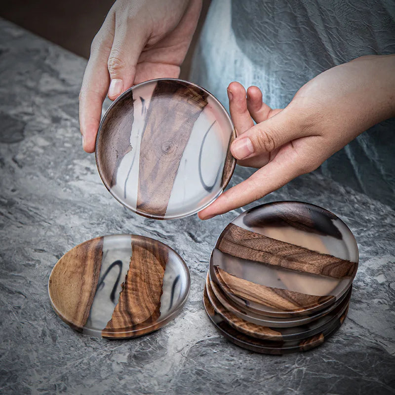 Modern Resin and Walnut Wood Coasters