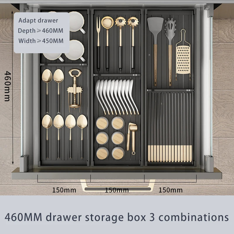 Adjustable Kitchen Dish Rack, Under Cabinet Drawer, Spoon, Chopsticks Storage Holder, Retractable Countertop, Sink Drying Shelf