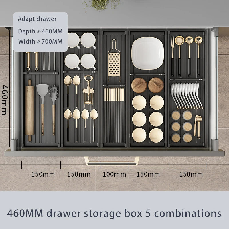 Adjustable Kitchen Dish Rack, Under Cabinet Drawer, Spoon, Chopsticks Storage Holder, Retractable Countertop, Sink Drying Shelf