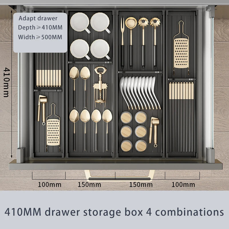 Adjustable Kitchen Dish Rack, Under Cabinet Drawer, Spoon, Chopsticks Storage Holder, Retractable Countertop, Sink Drying Shelf