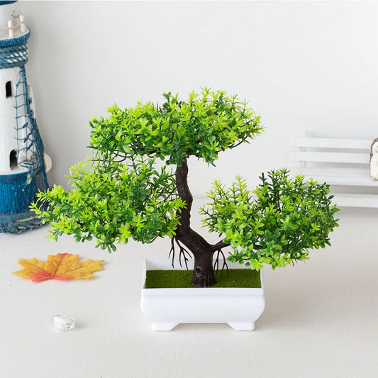 Artificial Plastic Plants Bonsai Small Tree Pot Fake Plant Potted Flower Garden Arrangement Ornaments Room Home Table Decoration